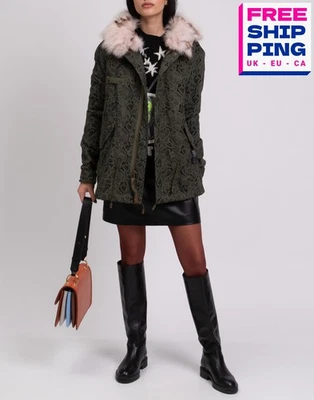 RRP €1488 MR & MRS ITALY Lace Parka Jacket Size XS Removable Fox Fur Trim Hooded - Image 1 of 4