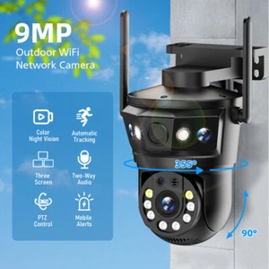 2K 9MP WIFI Camera Triple Lens Triple Screen Outdoor PTZ CCTV Security IP Cam - Picture 1 of 9