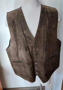 Gilet uomo vintage G-III Global Identity 3XL pelle marrone snap up senza maniche - Foto 1 di 10