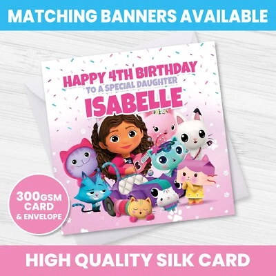 HAPPY HIPPO PARTY SUPPLIES PERSONALISED GABBY'S DOLLSHOUSE BIRTHDAY CARD ANY NAME AGE RELATION OCCASION