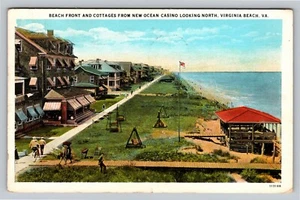 Postcard Beach Front Cottages People Ocean Casino Virginia Beach Vintage 1930 - Picture 1 of 4