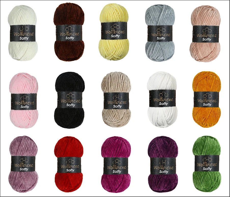 Wollbiene Softy super Bulky Chenillegarn, Kuschelweich 5x100g,Wolle Plüschtier - Bild 1 von 3