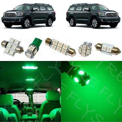 13x Green LED lights interior package kit for 2008-2013 Toyota Sequoia TS5G - Imagem 1 de 4