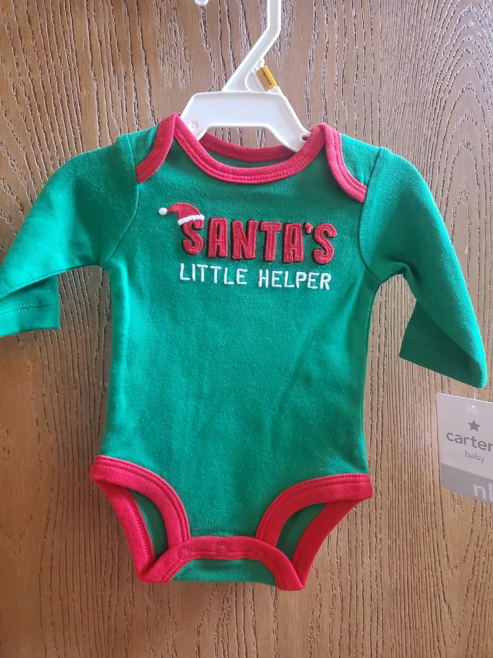 Carter's Christmas Bodysuit Newborn for Boy or Girl Santa's Little Helper