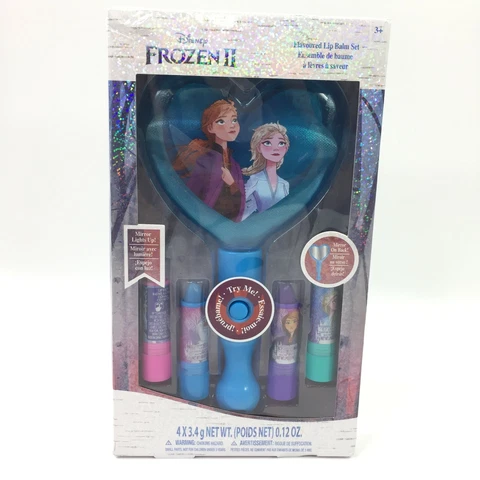 Disney Frozen 2 4 Pack 3.4 g Multi-Flavored Lip Balm Set w Light Up Mirror NEW Cover