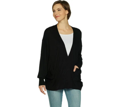 Peace Love World Button Front Caridgan Rib Black XS/S - Image 1 of 3