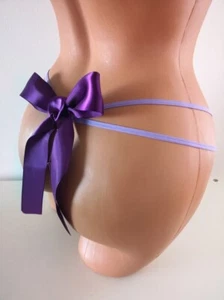 new Lavender Violet Large Bow Back ORing Beaded GString Thong Panty Gift - Picture 1 of 7