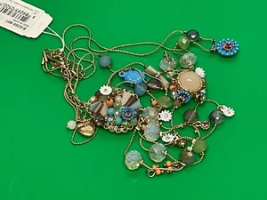 BETSEY JOHNSON Blue Necklace Aurora HEART Blue Charms Beads *NWT* WIMSICAL!! - Picture 1 of 5