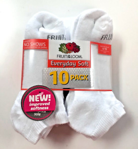 Fruit of the Loom Women's White 10 Pack No Show Everyday Socks Shoe Size: 4-10
