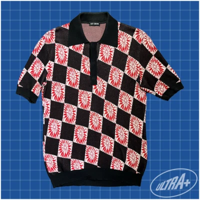 Raf Simons SS15 Mens Intarsia Knit Cotton Polo Shirt Flower Design SZL - Image 1 of 4