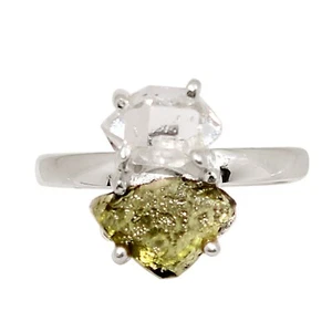 Natürlicher echter tschechischer Moldavit & H.D. 925 Silber Ring Schmuck Gr.5 ALLR-32335 - Bild 1 von 1