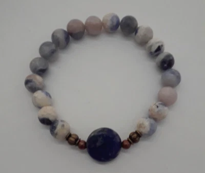 NUEVO, COMPRA CUALQUIERA DE LOS 2 OBTÉN EL TERCERO GRATIS, FORMA DE MONEDA Y PULSERA REDONDA DE CUENTAS DE SODALITA DE 8 MM Foto 1 de 3