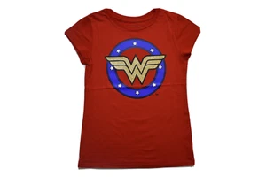 Wonder Woman Youth Girls Glitter Logo Red Shirt New L(10-12) - Picture 1 of 5