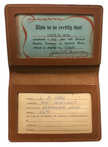 VINTAGE GENERAL ELECTRIC EMPLOYEE 1956 ATTENDANCE AWARD LEATHER ID HOLDER - Picture 1 of 5