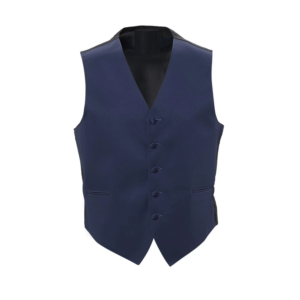 New Mens Navy Blue Satin Tuxedo Vest Bow Tie Real Pockets USA Best Quality - Image 1 of 1