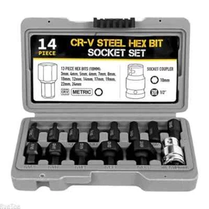 3-24mm Hex Bit Socket 14Pcs Hexagon Bit Sockets Allen Key Hex Wrench Head Tool - Picture 1 of 14