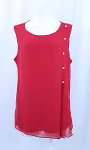 NUEVA Camisa sin mangas de vestir Atelier 29 en capas lisa roja vino Crew botón brillante XL - Imagen 1 de 10