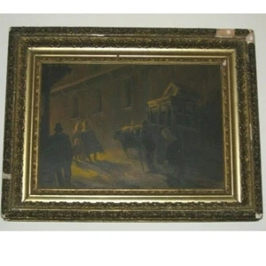 Charles Henry Miller Ölgemälde auf Karton antik Ochsenkarren vergoldeter Rahmen Chas Kunst - Bild 1 von 6