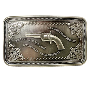 Vintage 1980 Smith & Wesson Metal Belt Buckle - "Pistol Case" Model 671 - Silver - Picture 1 of 2