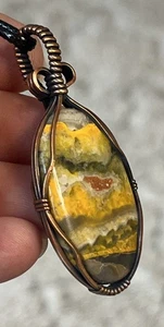 Bumblebee Jasper ~ Handmade copper wire wrapped pendant 22e - Picture 1 of 7