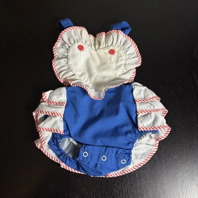 Vintage 80s Baby Girl Red White Blue One-Piece Bubble Sunsuit Romper Ruffles - Image 1 of 4