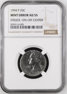 1994 Washington Quarter - Struck 10% Off Center Mint Error - NGC AU 55 - Image 1 of 3