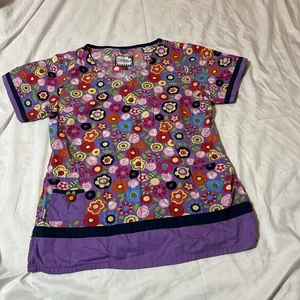 Mary Engelbreit Feel Good Pattern Scrubs size Small Style# M3077 - Picture 1 of 11