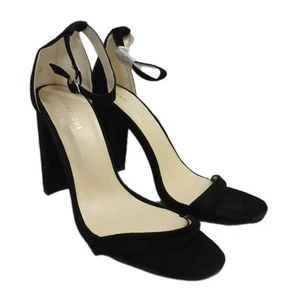 Glamorous Black Barely There Square Toe Block Heeled Sandals Size UK 7 REF Q 310 - Picture 1 of 7
