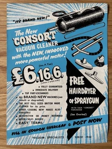 Vintage 50er Jahre CONSORT Staubsauger 1958 FLYER NEPTRIC BIRMINGHAM - Bild 1 von 2