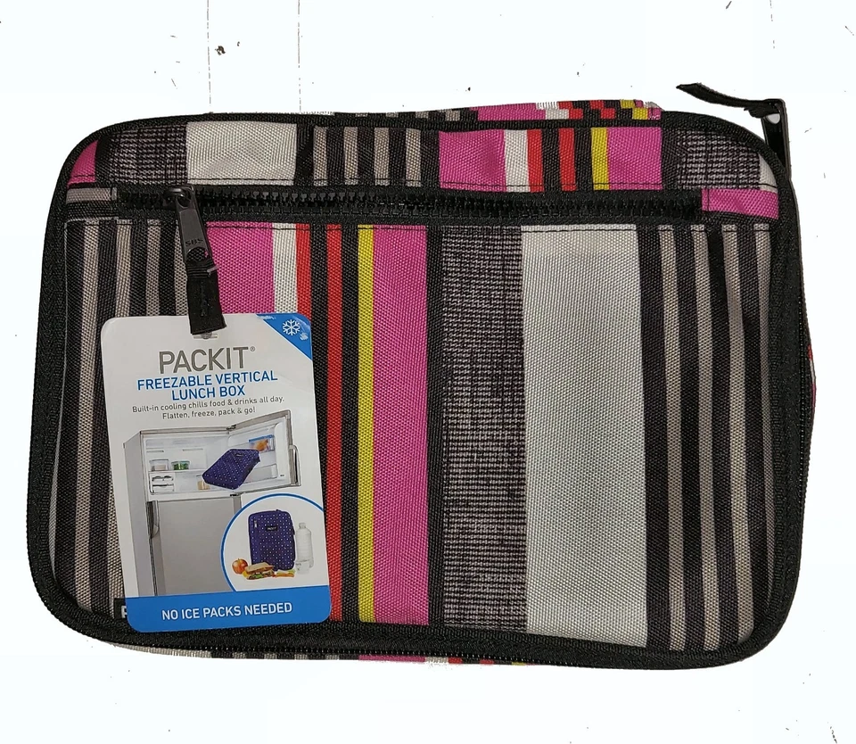 Freezable Lunch Box Bag with Zip Closure | Vertical Stripes - Image 1 of 1
