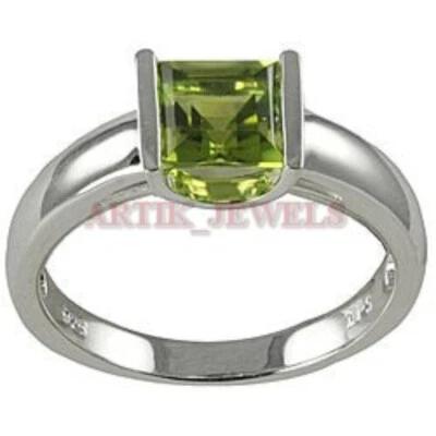 Natural Peridot Gemstone with 925 Sterling Silver Ring for Women's #3229 - Image 1 of 4