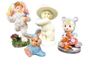 4 FIGURAS DE PASCUA VINTAGE DEPARTAMENTO 56 NIÑA CON HUEVO AZUL CONEJITO COMETA VOLANTE NIÑOS JAPÓN - Imagen 1 de 4