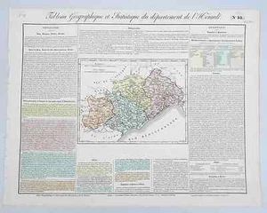 Dépt 34 - Rare Carte Géographique & Statistique de l'Hérault Aquarellée de 1826 - Picture 1 of 1