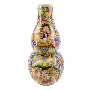 Vaso giapponese o cinese grande doppia zucca vintage decorazione Moriage chinoiserie - Foto 1 di 12