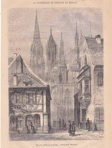 Vue prise à Fribourg en Brisgau (cathédrale) dessin F.Stroobant 1866 - Picture 1 of 1