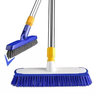 12" Wide Floor Scrub Brush and Grout Brush Set with Long HandleExtendable Sti... - Picture 1 of 8