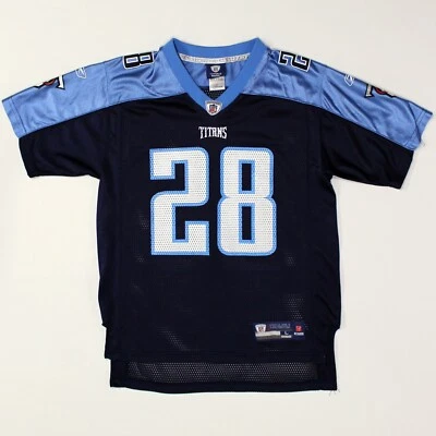 Camiseta deportiva local Chris Johnson #28 Tennessee Titans azul NFL Reebok juvenil grande D99 Foto 1 de 3