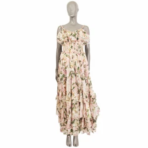 63098 auth DOLCE & GABBANA pink silk FLORAL RUCHED Maxi Dress S - Picture 1 of 6