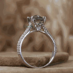 1.50 Carat Gray Rose Round Cut 925 Silver Moissanite Vintage Engagement Ring - Picture 1 of 10