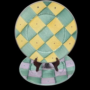 2 Pottery Barn "Sunnyside" Checkered Dinner Plates 11" Italy Cottagecore Ceramic - Picture 1 of 10