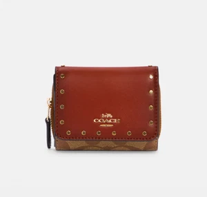 NWT COACH Small Trifold Wallet Colorblock Signature Canvas Leather Rivets $180 - Picture 1 of 9