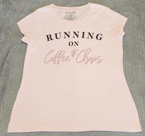 Wound Up~ Women's Short Sleeve Top ~ Size XXXL (3XL) ~ Pink ~ "Coffee & Chaos" - Picture 1 of 6