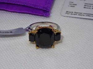 #191 Gemporia Gold Plated Sterling Silver Black Spinel Ring & COA Size Q - Picture 1 of 6