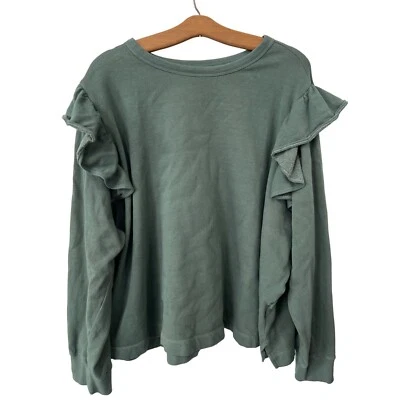 Sudadera de felpa francesa con ribete de volantes azul marino antigua para mujer 3X suéter de salón verde redondo Foto 1 de 4