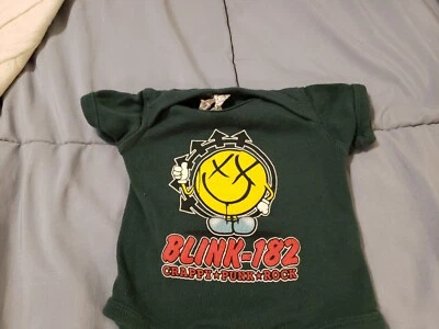 Blink 182 Smiley Face Baby Green One Piece Rabbit Skins Size Newborn Rare! - Image 1 of 4