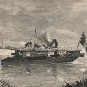 Tonkin - Destruction d'un barrage dans le Song-Cau - - Gravure de presse 1884 - Imagen 1 de 2