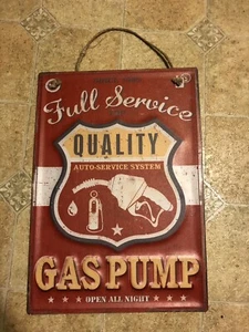 NEW Full Service Gas Pump Metal Sign Vintage Style Embossed Mancave 11x16 - Picture 1 of 2
