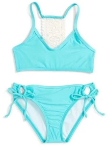 Ella Moss Girls Stella Bralette Two Piece Swim Set Aqua Turquoise Size 14 - Picture 1 of 1