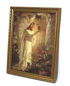 Vintage Warner Sallman Print Jesus Knocking at The Door Gold Wood Frame - Picture 1 of 7