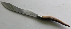 VINTAGE MID CENTURY LARGE SERVING KNIFE WITH ANTLER HANDLE AND METAL BAND - Picture 1 of 6